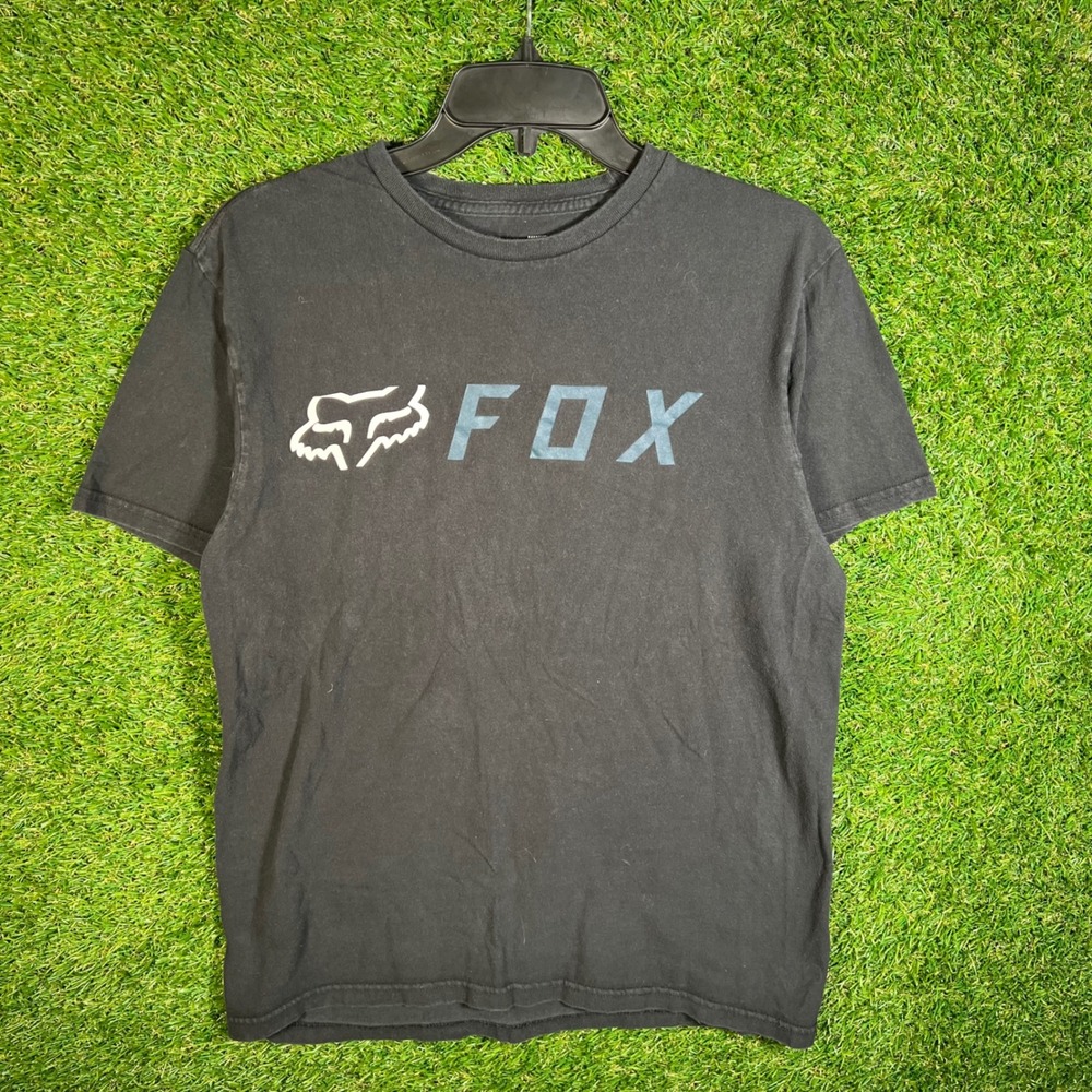 Fox Racing Mens Medium Black Graphic T-Shirt Logo Short Sleeve Cotton Tee‎